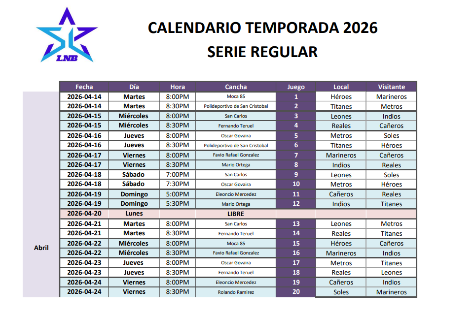 Liga Nacional de Baloncesto presenta su calendario para la temporada 2026
